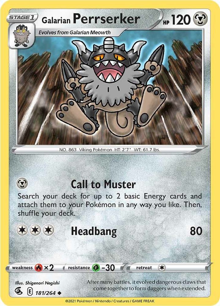 Galarian Perrserker Uncommon SWSH08: Fusion Strike 181/264 NM