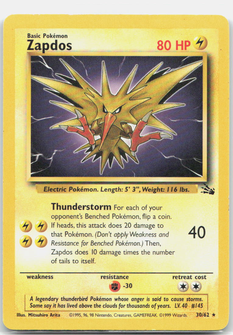 Zapdos (30) Unlimited Rare Fossil 30/62 MP