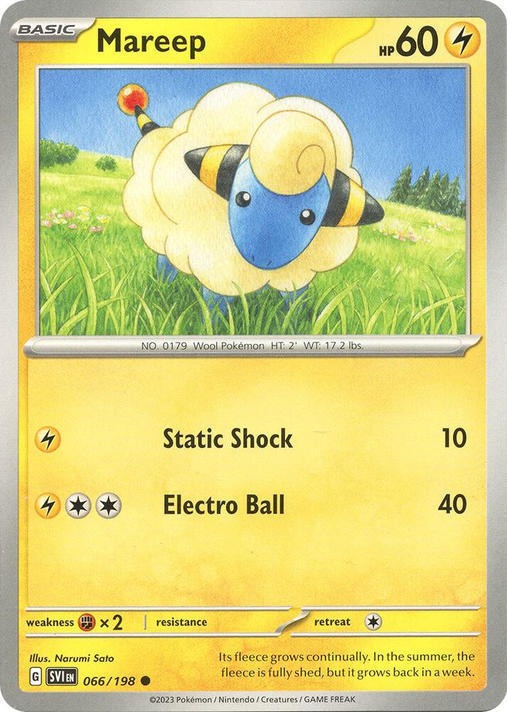 Mareep Reverse Holo Common SV01: Scarlet & Violet Base Set 066/198 NM