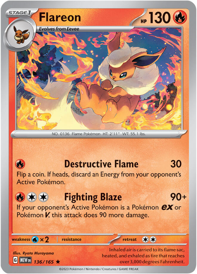 Flareon Holo Rare SV: Scarlet & Violet 151 136/165 NM
