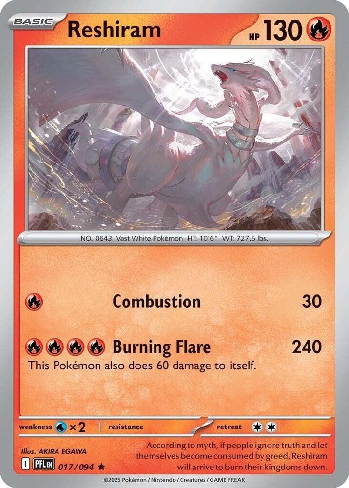 Reshiram Reverse Holo Rare ME02: Phantasmal Flames 017/094 NM