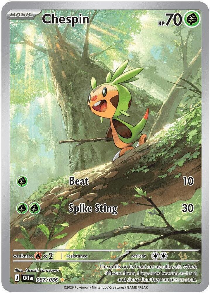 Chespin - 087/086 Holo Illustration Rare ME04: Chaos Rising 087/086 NM