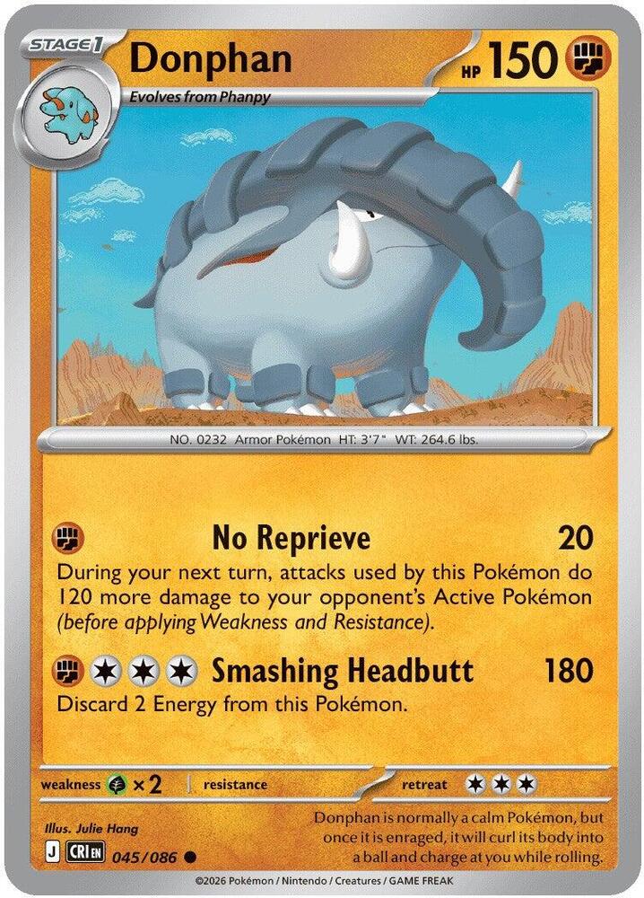 Donphan Reverse Holo Common ME04: Chaos Rising 045/086 NM