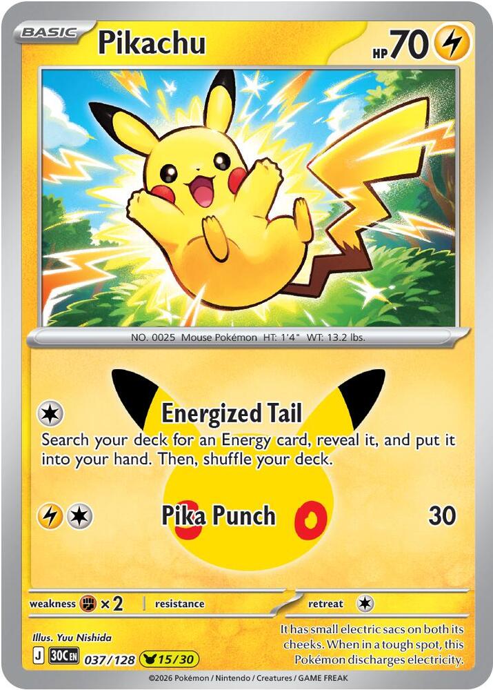 Pikachu Holo Pikachu Rare ME: 30th Celebration 037/128 NM