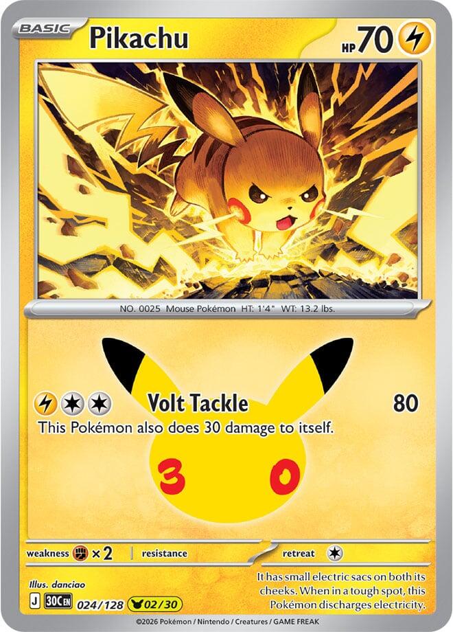 Pikachu Holo Pikachu Rare ME: 30th Celebration 024/128 NM