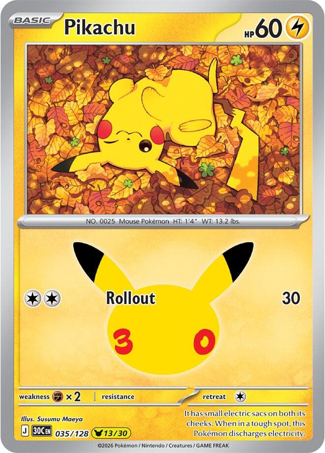 Pikachu Holo Pikachu Rare ME: 30th Celebration 035/128 NM