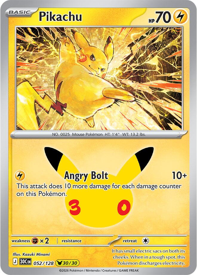 Pikachu Holo Pikachu Rare ME: 30th Celebration 052/128 NM