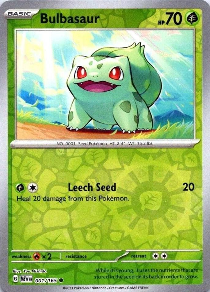 Bulbasaur - 001/165 Reverse Holo Common SV: Scarlet & Violet 151 001/165 NM