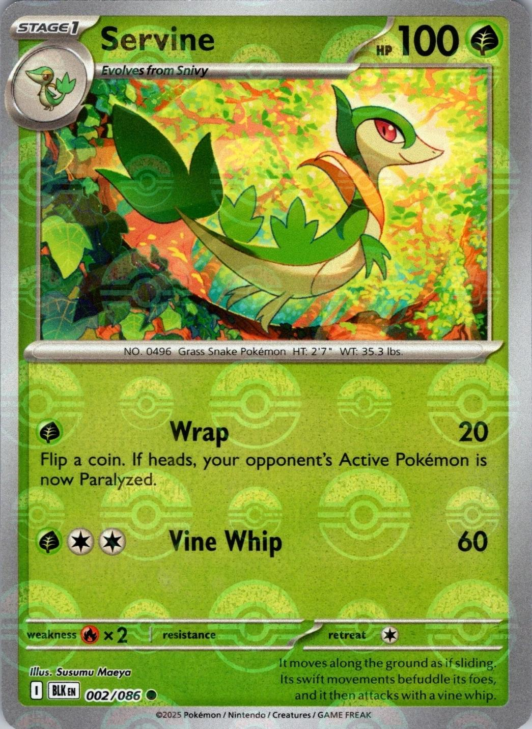 Servine (Poke Ball Pattern) Holo Common SV: Black Bolt 002/086 NM