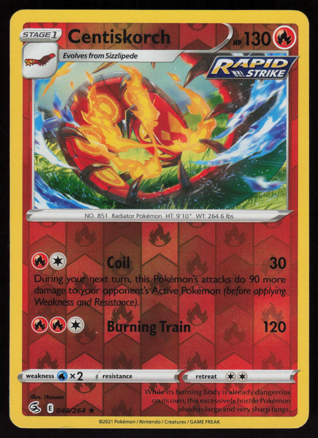 Centiskorch (48) Reverse Holo Rare SWSH08: Fusion Strike 048/264 NM