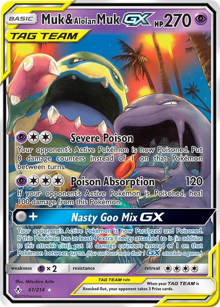 Muk & Alolan Muk GX Holo Ultra Rare SM - Unbroken Bonds 61/214 NM