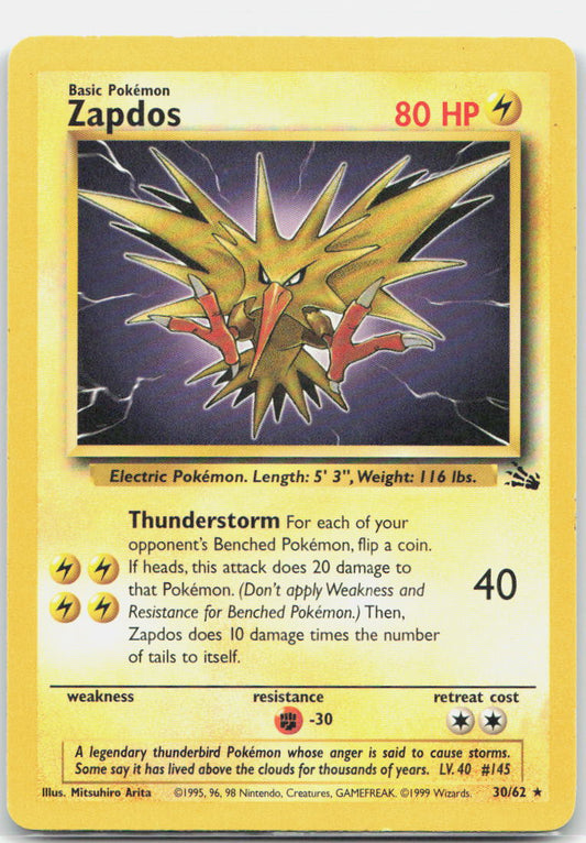 Zapdos (30) Unlimited Rare Fossil 30/62 MP