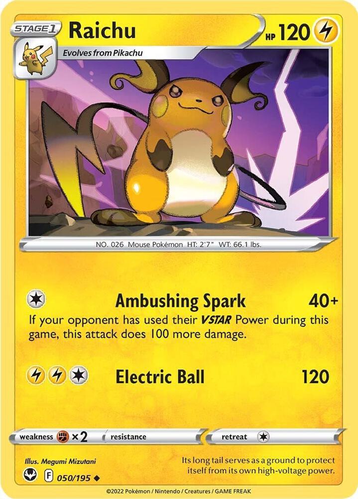 Raichu Uncommon SWSH12: Silver Tempest 050/195 NM