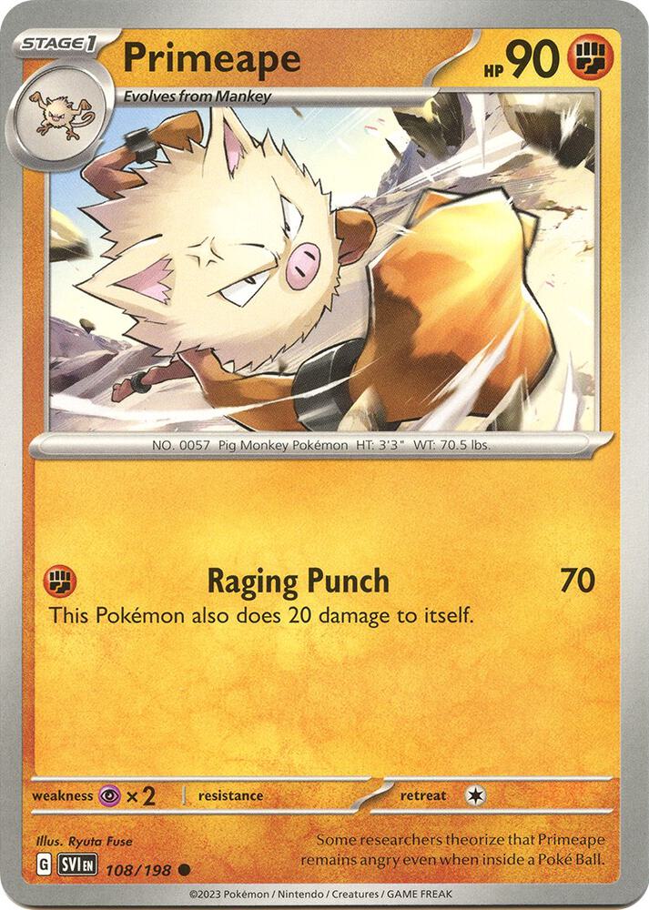 Primeape Common SV01: Scarlet & Violet Base Set 108/198 NM