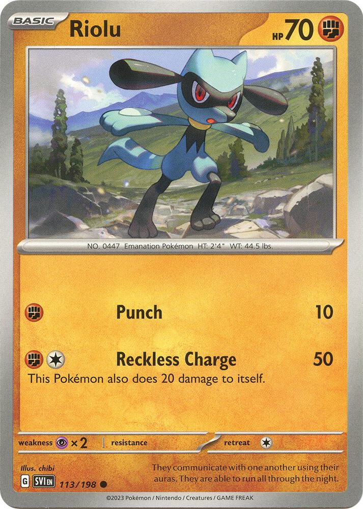 Riolu - 113/198 Common SV01: Scarlet & Violet Base Set 113/198 NM
