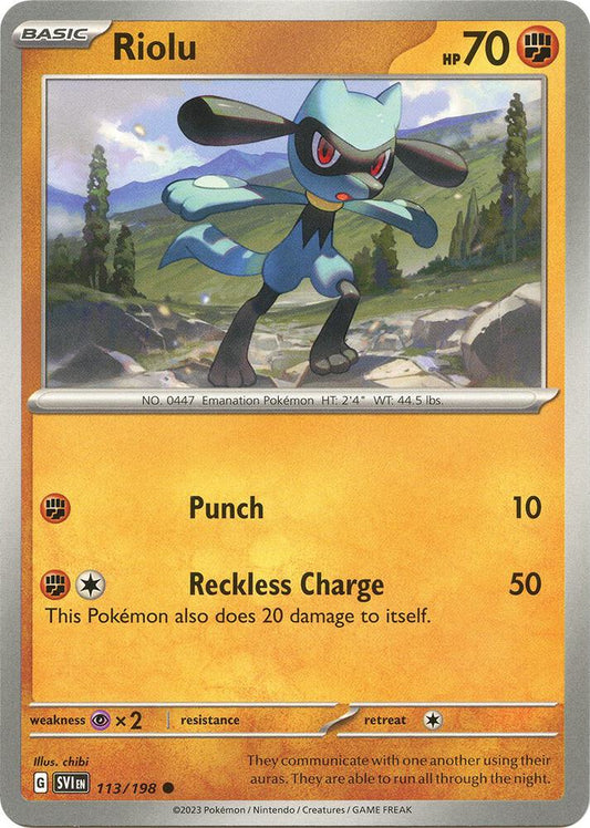 Riolu - 113/198 Reverse Holo Common SV01: Scarlet & Violet Base Set 113/198 NM