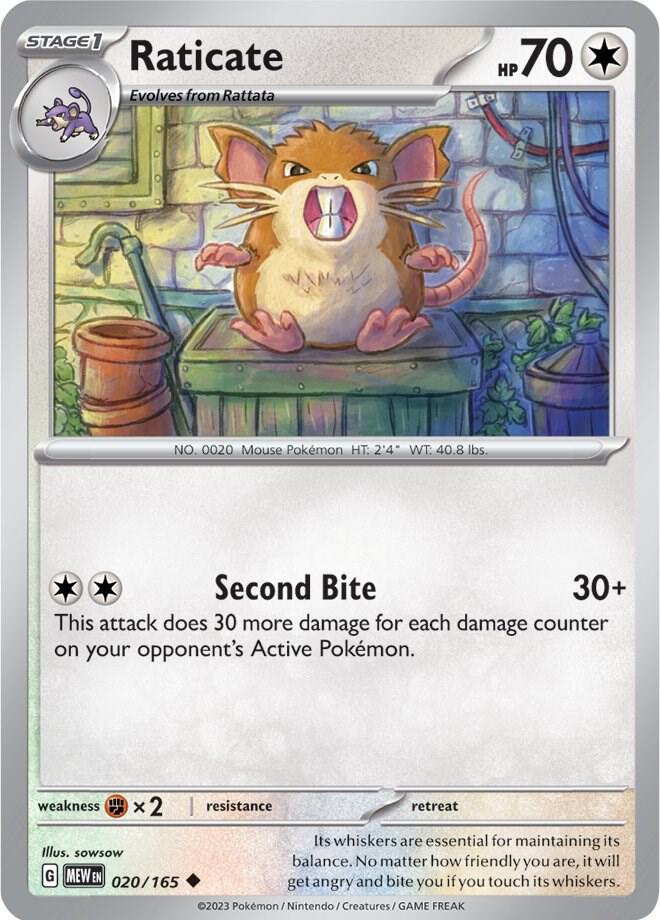 Raticate Uncommon SV: Scarlet & Violet 151 020/165 NM