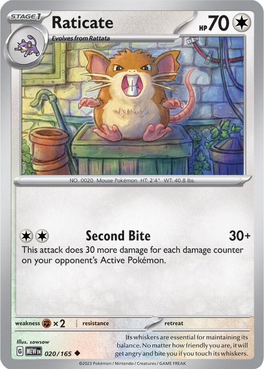 Raticate Uncommon SV: Scarlet & Violet 151 020/165 NM