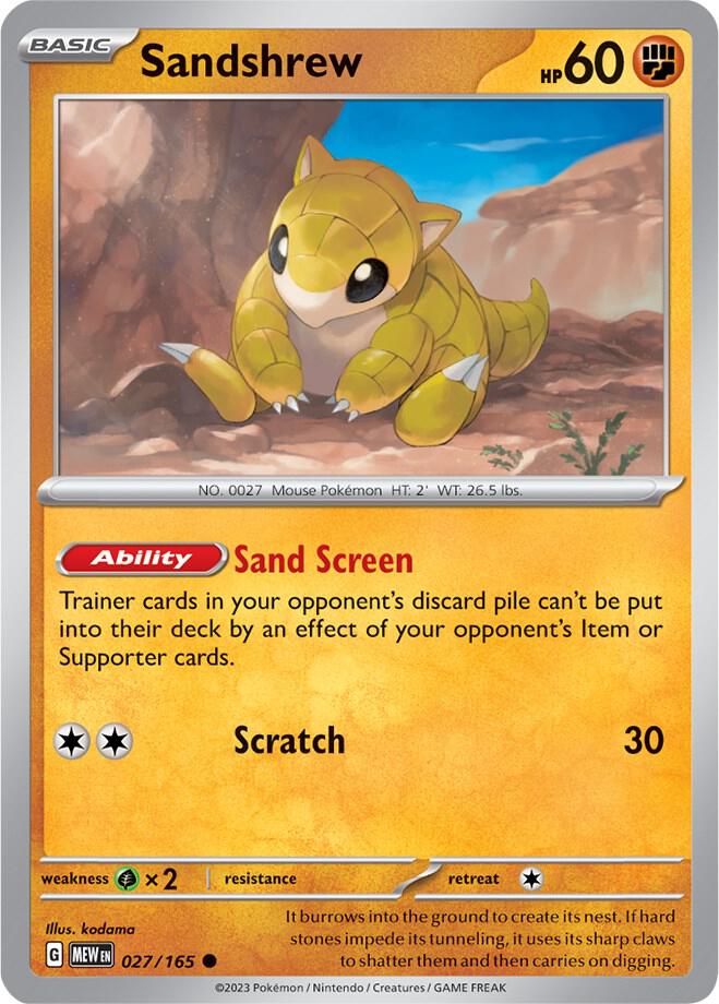 Sandshrew Reverse Holo Common SV: Scarlet & Violet 151 027/165 NM