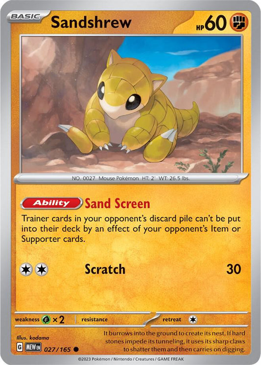 Sandshrew Reverse Holo Common SV: Scarlet & Violet 151 027/165 NM