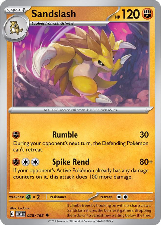 Sandslash Uncommon SV: Scarlet & Violet 151 028/165 NM