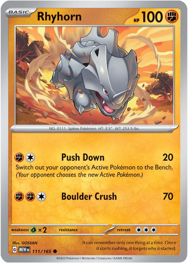 Rhyhorn Reverse Holo Common SV: Scarlet & Violet 151 111/165 NM