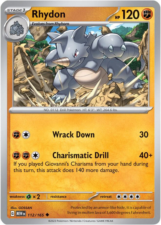 Rhydon Uncommon SV: Scarlet & Violet 151 112/165 NM