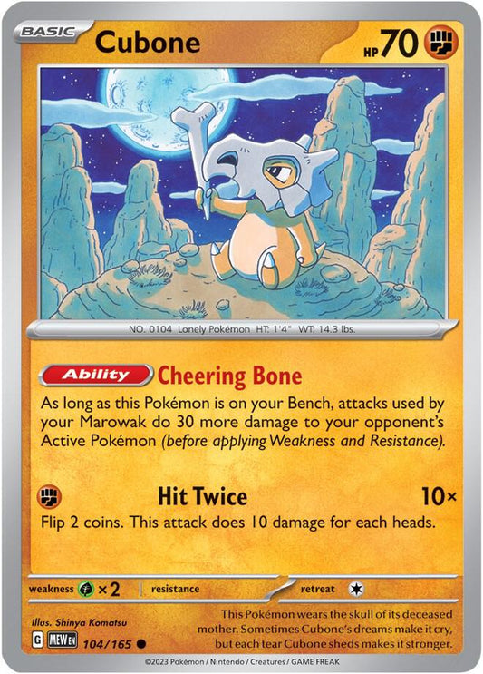 Cubone Reverse Holo Common SV: Scarlet & Violet 151 104/165 NM