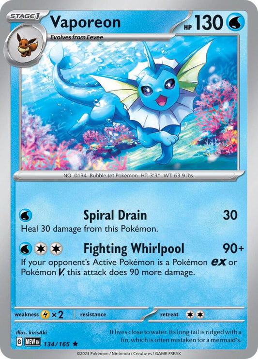 Vaporeon Reverse Holo Rare SV: Scarlet & Violet 151 134/165 NM
