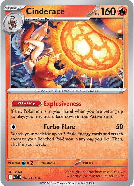 Cinderace Reverse Holo Rare ME01: Mega Evolution 028/132 NM