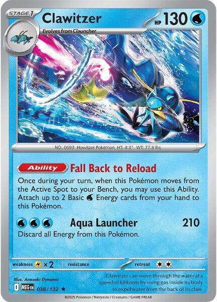 Clawitzer - 038/132 Reverse Holo Rare ME01: Mega Evolution 038/132 NM