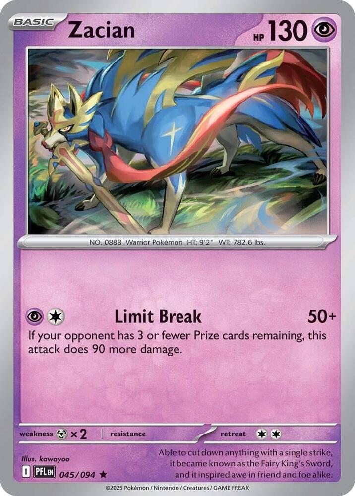 Zacian - 045/094 Reverse Holo Rare ME02: Phantasmal Flames 045/094 NM