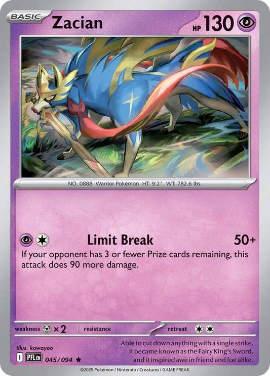 Zacian - 045/094 Reverse Holo Rare ME02: Phantasmal Flames 045/094 NM