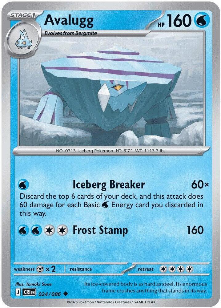 Avalugg Reverse Holo Uncommon ME04: Chaos Rising 024/086 NM