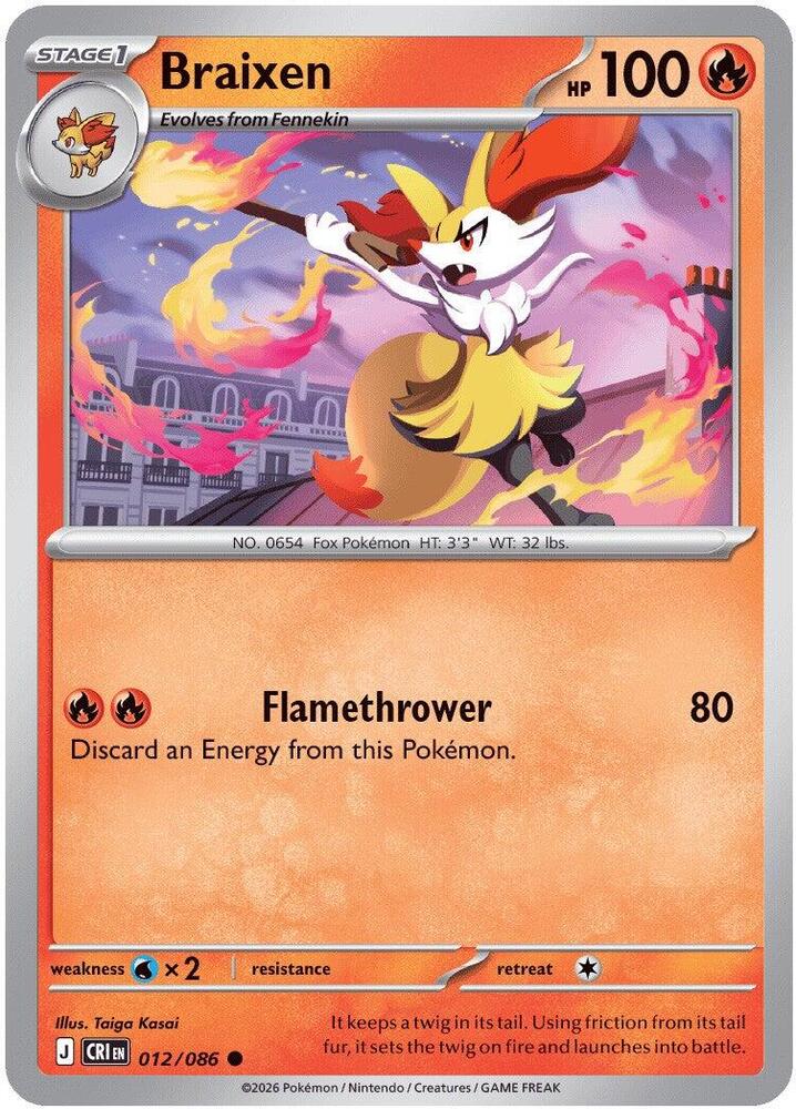 Braixen Reverse Holo Common ME04: Chaos Rising 012/086 NM