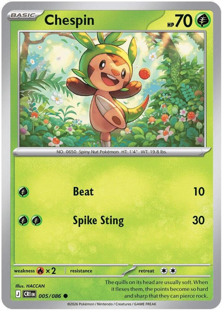 Chespin - 005/086 Common ME04: Chaos Rising 005/086 NM
