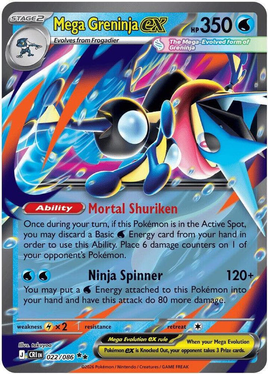 Mega Greninja ex - 022/086 Holo Double Rare ME04: Chaos Rising 022/086 NM