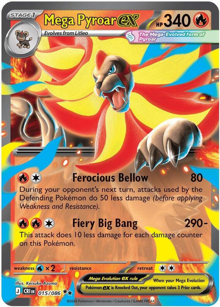 Mega Pyroar ex - 015/086 Holo Double Rare ME04: Chaos Rising 015/086 NM