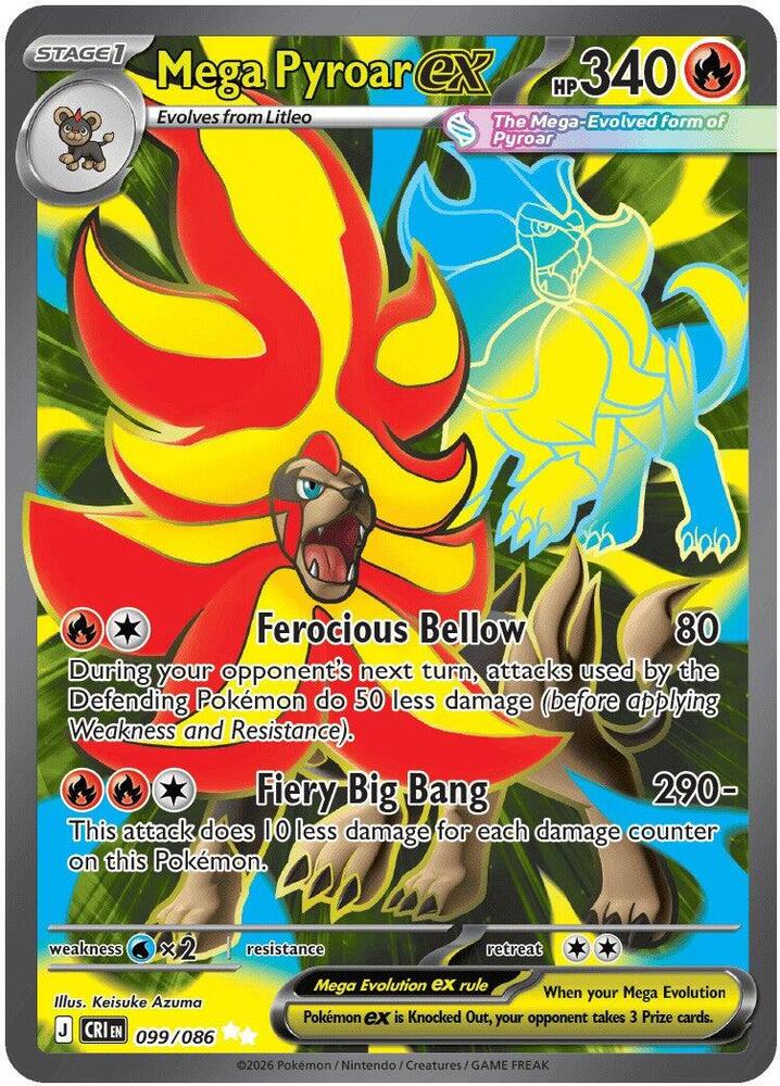 Mega Pyroar ex - 099/086 Holo Ultra Rare ME04: Chaos Rising 099/086 NM