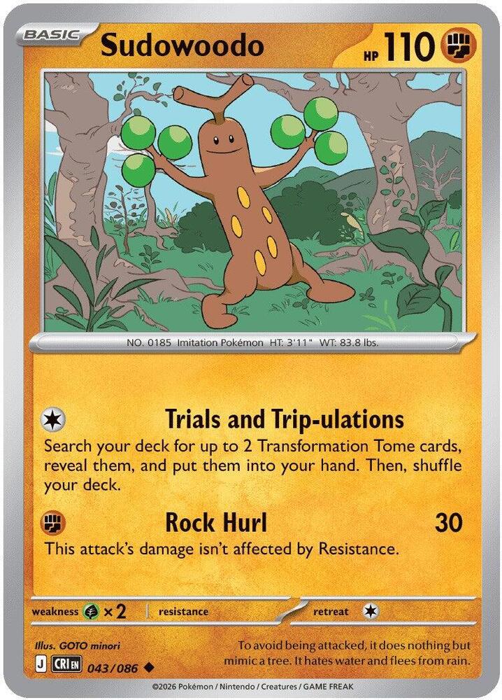 Sudowoodo Reverse Holo Uncommon ME04: Chaos Rising 043/086 NM