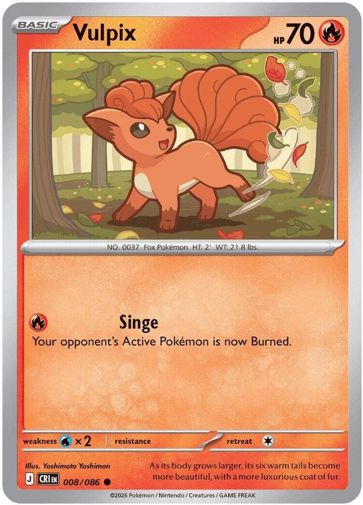 Vulpix Reverse Holo Common ME04: Chaos Rising 008/086 NM