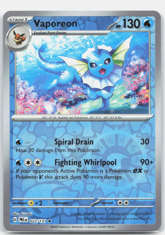Vaporeon Reverse Holo Rare SV: Prismatic Evolutions 022/131 NM