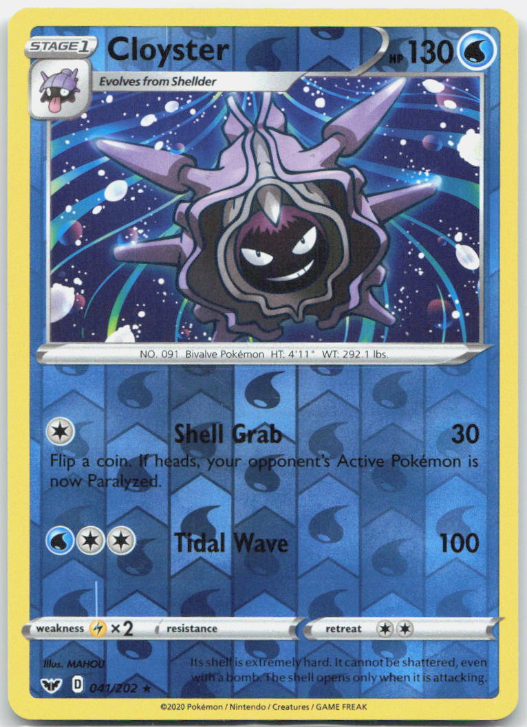 Cloyster Reverse Holo Rare SWSH01: Sword & Shield Base Set 041/202 NM