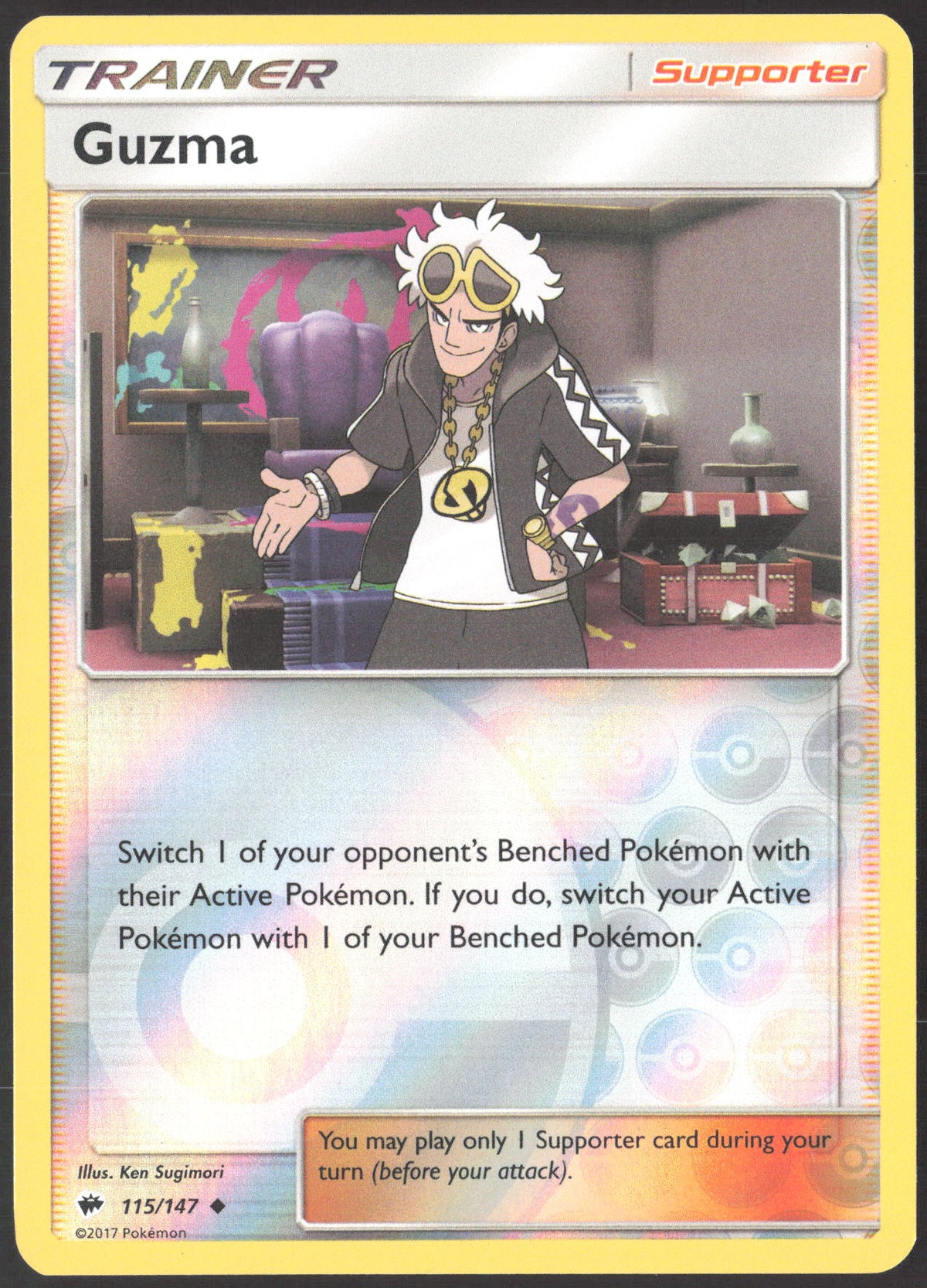 Guzma Reverse Holo Uncommon SM - Burning Shadows 115/147 LP