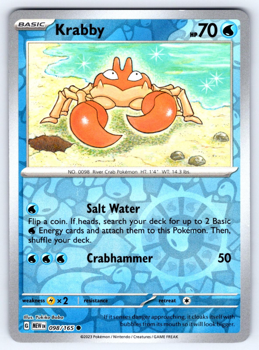 Krabby Reverse Holo Common SV: Scarlet & Violet 151 098/165 NM