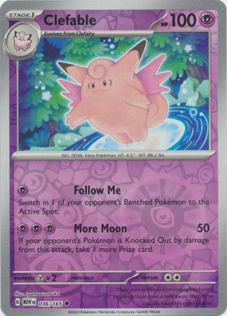 Clefable Reverse Holo Uncommon SV: Scarlet & Violet 151 036/165 NM