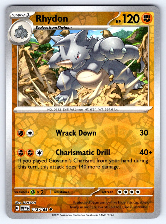 Rhydon Reverse Holo Uncommon SV: Scarlet & Violet 151 112/165 NM