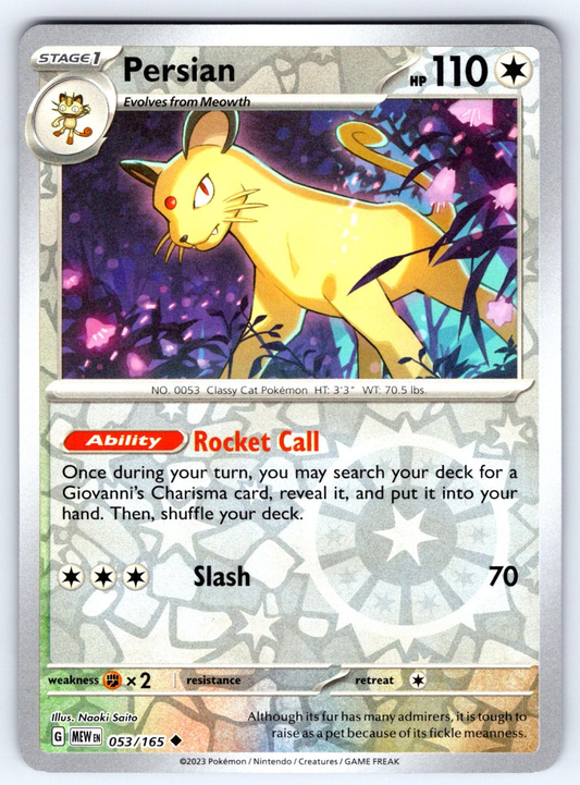Persian Reverse Holo Uncommon SV: Scarlet & Violet 151 053/165 NM