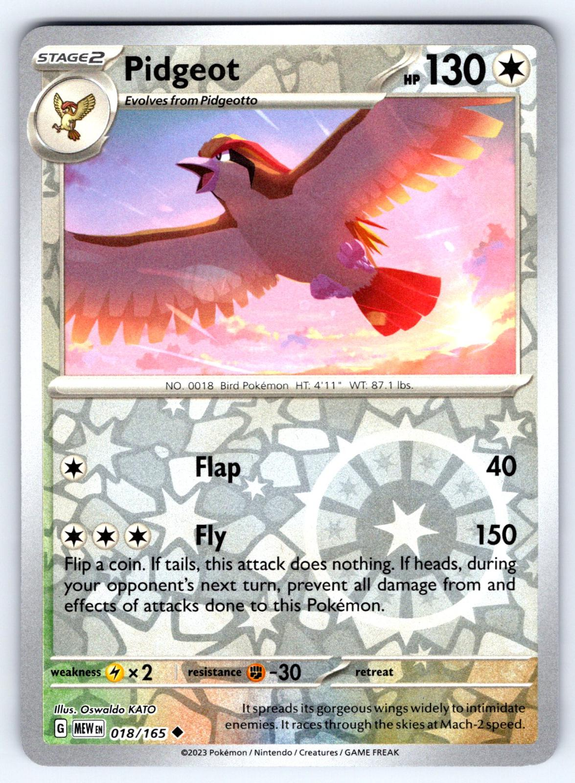 Pidgeot Reverse Holo Uncommon SV: Scarlet & Violet 151 018/165 NM