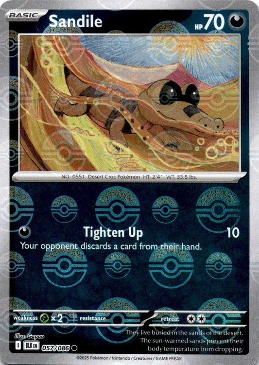 Sandile (Poke Ball Pattern) Holo Common SV: Black Bolt 057/086 NM